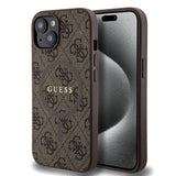 Apple iPhone 15 Kılıf Guess Orjinal Lisanslı M-safe Şarj Özellikli PU Halkalı 4G Desenli Yazı Logolu Kapak