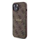 Apple iPhone 15 Kılıf Guess Orjinal Lisanslı M-safe Şarj Özellikli PU Halkalı 4G Desenli Yazı Logolu Kapak