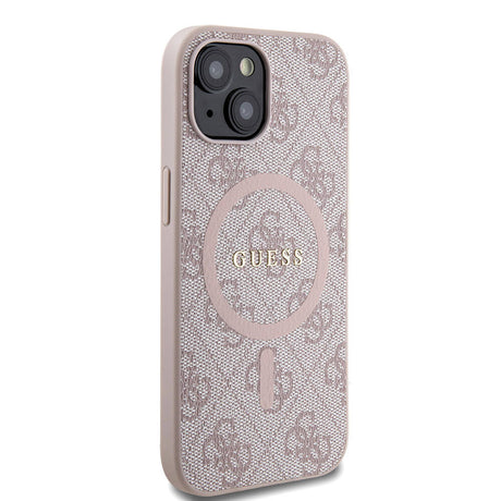 Apple iPhone 15 Kılıf Guess Orjinal Lisanslı M-safe Şarj Özellikli PU Halkalı 4G Desenli Yazı Logolu Kapak