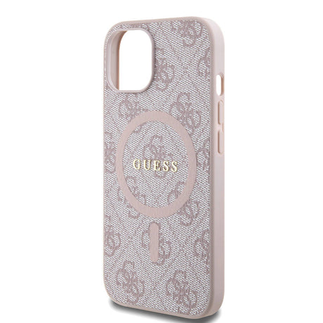 Apple iPhone 15 Kılıf Guess Orjinal Lisanslı M-safe Şarj Özellikli PU Halkalı 4G Desenli Yazı Logolu Kapak