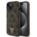 Apple iPhone 15 Kılıf Guess Orjinal Lisanslı M-safe Şarj Özellikli PU Üçgen Logo 4G Desenli Kapak