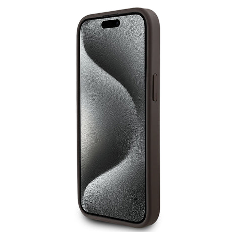 Apple iPhone 15 Kılıf Guess Orjinal Lisanslı M-safe Şarj Özellikli PU Üçgen Logo 4G Desenli Kapak