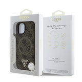 Apple iPhone 15 Kılıf Guess Orjinal Lisanslı M-safe Şarj Özellikli PU Üçgen Logo 4G Desenli Kapak