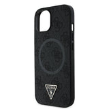 Apple iPhone 15 Kılıf Guess Orjinal Lisanslı M-safe Şarj Özellikli PU Üçgen Logo 4G Desenli Kapak