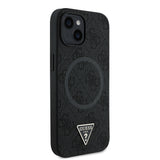 Apple iPhone 15 Kılıf Guess Orjinal Lisanslı M-safe Şarj Özellikli PU Üçgen Logo 4G Desenli Kapak