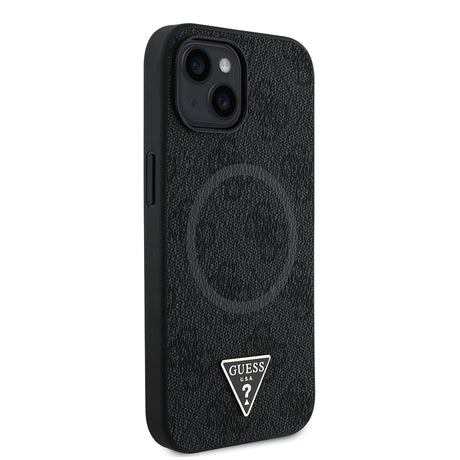 Apple iPhone 15 Kılıf Guess Orjinal Lisanslı M-safe Şarj Özellikli PU Üçgen Logo 4G Desenli Kapak