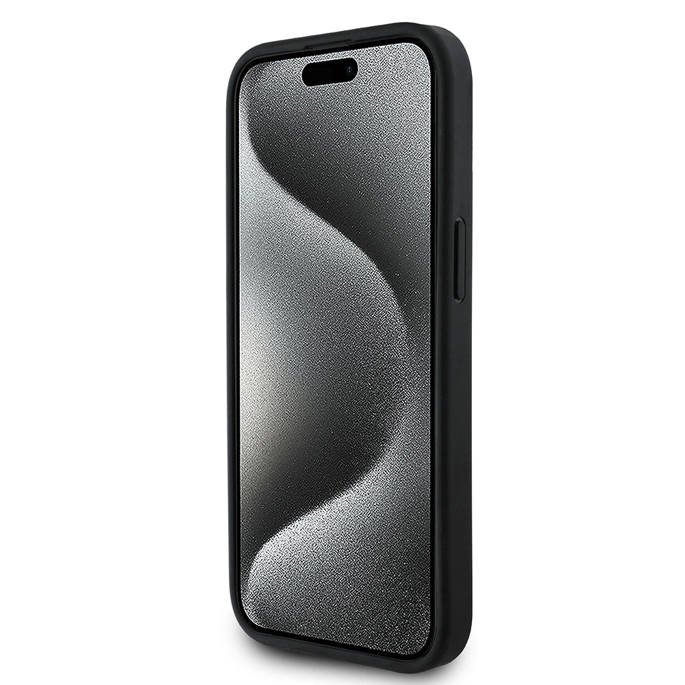 Apple iPhone 15 Kılıf Guess Orjinal Lisanslı M-safe Şarj Özellikli PU Üçgen Logo 4G Desenli Kapak