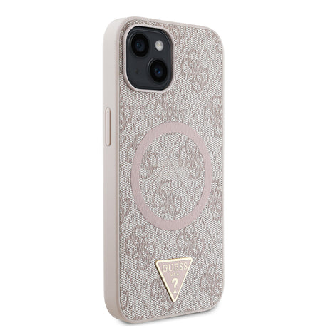 Apple iPhone 15 Kılıf Guess Orjinal Lisanslı M-safe Şarj Özellikli PU Üçgen Logo 4G Desenli Kapak