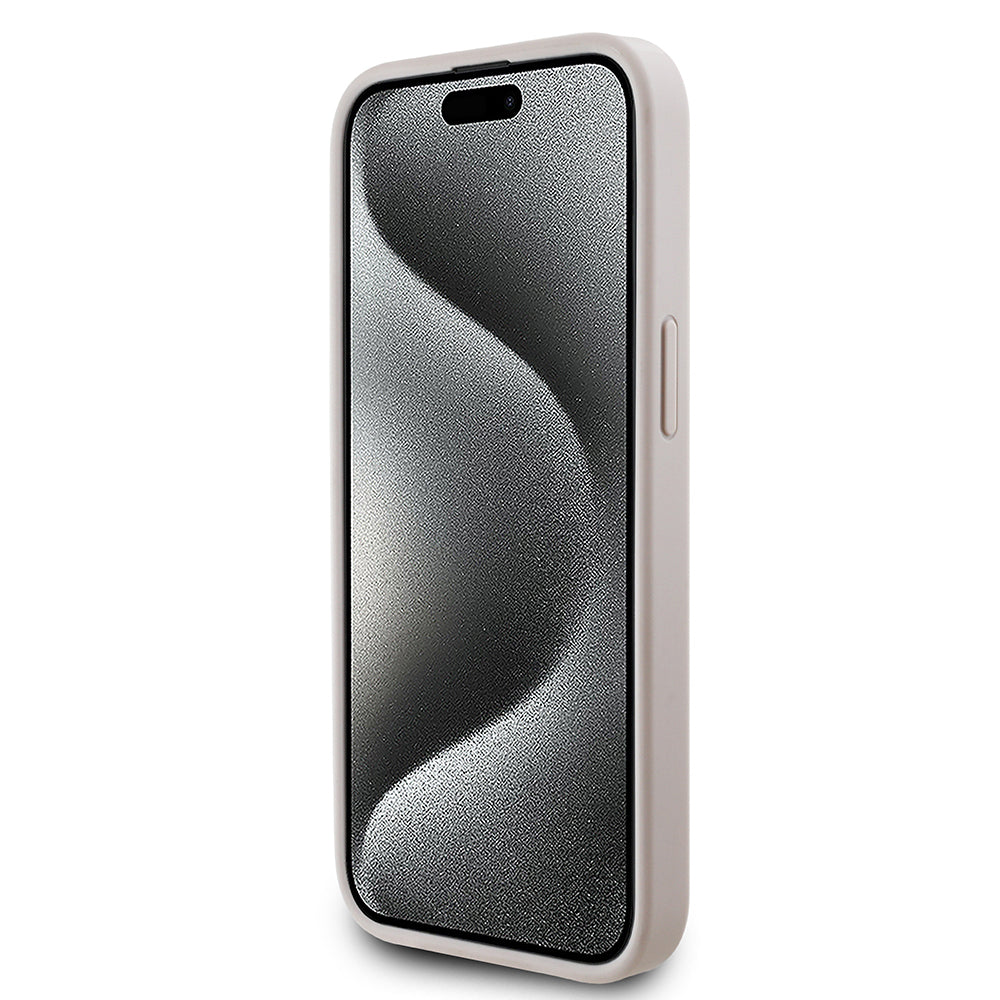 Apple iPhone 15 Kılıf Guess Orjinal Lisanslı M-safe Şarj Özellikli PU Üçgen Logo 4G Desenli Kapak