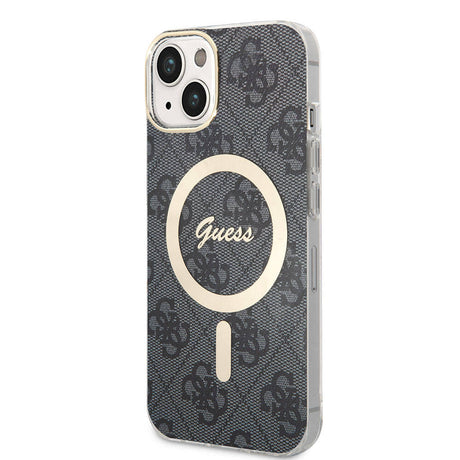 Apple iPhone 15 Kılıf Guess Orjinal Lisanslı M-safe Şarj Özellikli Yazı Logolu 4G Desenli Kapak