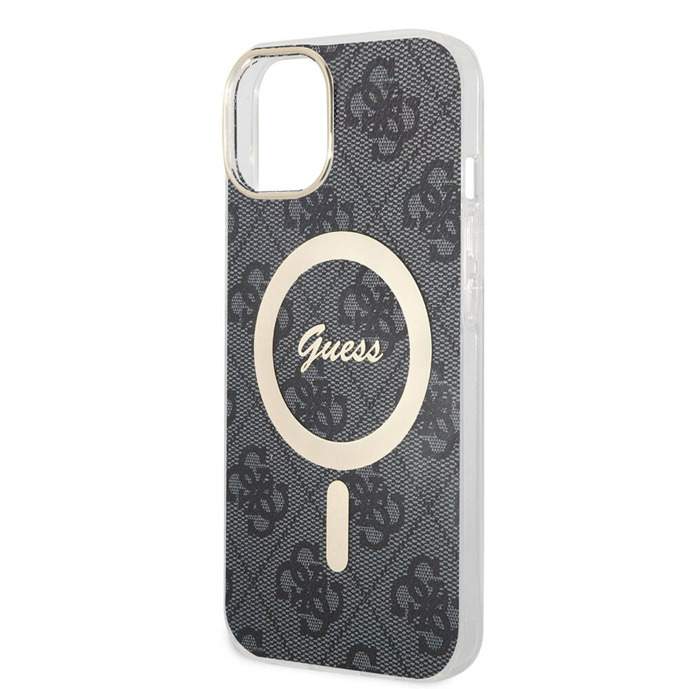 Apple iPhone 15 Kılıf Guess Orjinal Lisanslı M-safe Şarj Özellikli Yazı Logolu 4G Desenli Kapak