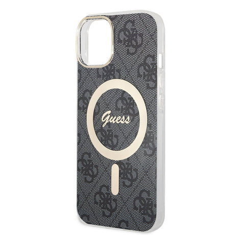 Apple iPhone 15 Kılıf Guess Orjinal Lisanslı M-safe Şarj Özellikli Yazı Logolu 4G Desenli Kapak