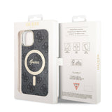 Apple iPhone 15 Kılıf Guess Orjinal Lisanslı M-safe Şarj Özellikli Yazı Logolu 4G Desenli Kapak