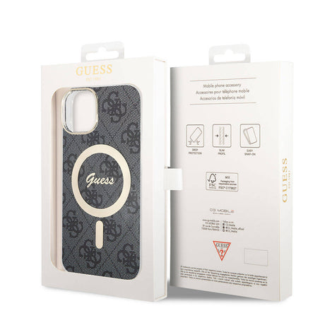 Apple iPhone 15 Kılıf Guess Orjinal Lisanslı M-safe Şarj Özellikli Yazı Logolu 4G Desenli Kapak