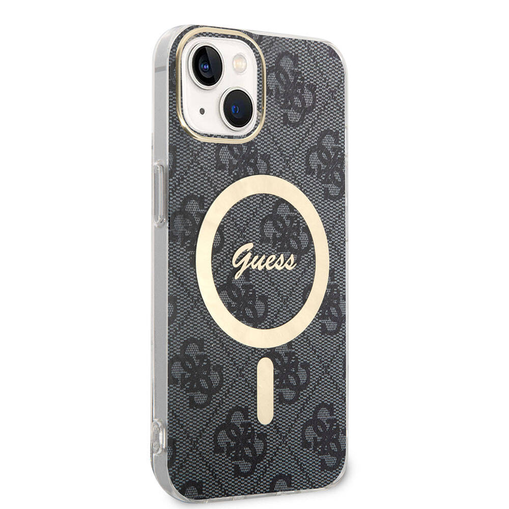 Apple iPhone 15 Kılıf Guess Orjinal Lisanslı M-safe Şarj Özellikli Yazı Logolu 4G Desenli Kapak
