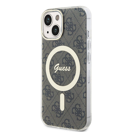 Apple iPhone 15 Kılıf Guess Orjinal Lisanslı M-safe Şarj Özellikli Yazı Logolu 4G Desenli Kapak