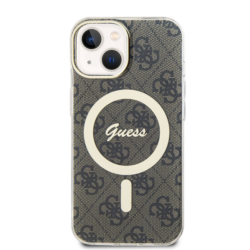 Apple iPhone 15 Kılıf Guess Orjinal Lisanslı M-safe Şarj Özellikli Yazı Logolu 4G Desenli Kapak