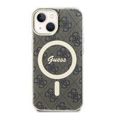 Apple iPhone 15 Kılıf Guess Orjinal Lisanslı M-safe Şarj Özellikli Yazı Logolu 4G Desenli Kapak