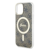Apple iPhone 15 Kılıf Guess Orjinal Lisanslı M-safe Şarj Özellikli Yazı Logolu 4G Desenli Kapak
