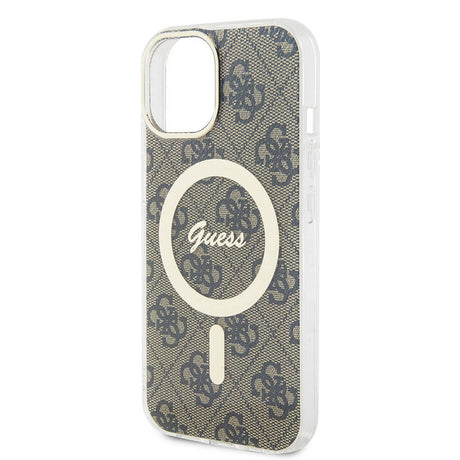 Apple iPhone 15 Kılıf Guess Orjinal Lisanslı M-safe Şarj Özellikli Yazı Logolu 4G Desenli Kapak