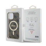 Apple iPhone 15 Kılıf Guess Orjinal Lisanslı M-safe Şarj Özellikli Yazı Logolu 4G Desenli Kapak