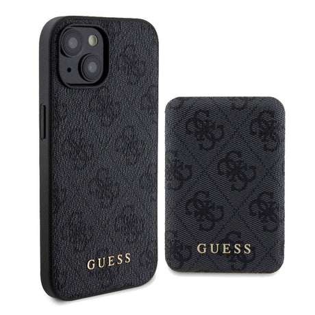 Apple iPhone 15 Kılıf Guess Orjinal Lisanslı M-safe Şarj Özellikli Yazı Logolu 4G Desenli Kapak + Powerbank 5000mAh 2in1 Set