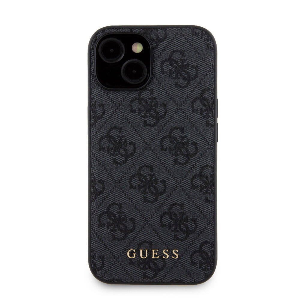 Apple iPhone 15 Kılıf Guess Orjinal Lisanslı M-safe Şarj Özellikli Yazı Logolu 4G Desenli Kapak + Powerbank 5000mAh 2in1 Set