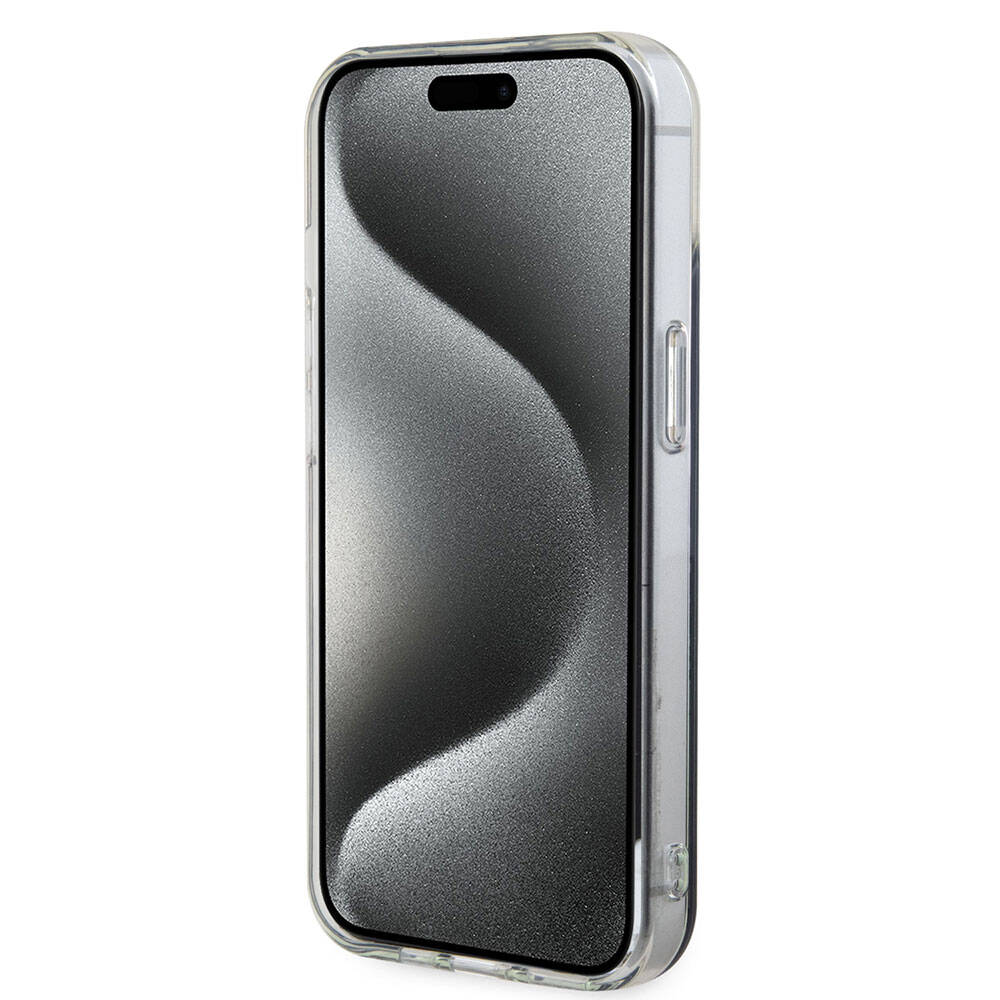 Apple iPhone 15 Kılıf Guess Orjinal Lisanslı M-safe Şarj Özellikli Yazı Logolu Iridescent Kapak
