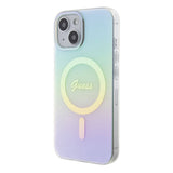 Apple iPhone 15 Kılıf Guess Orjinal Lisanslı M-safe Şarj Özellikli Yazı Logolu Iridescent Kapak