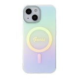 Apple iPhone 15 Kılıf Guess Orjinal Lisanslı M-safe Şarj Özellikli Yazı Logolu Iridescent Kapak