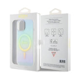 Apple iPhone 15 Kılıf Guess Orjinal Lisanslı M-safe Şarj Özellikli Yazı Logolu Iridescent Kapak