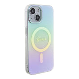 Apple iPhone 15 Kılıf Guess Orjinal Lisanslı M-safe Şarj Özellikli Yazı Logolu Iridescent Kapak