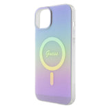 Apple iPhone 15 Kılıf Guess Orjinal Lisanslı M-safe Şarj Özellikli Yazı Logolu Iridescent Kapak