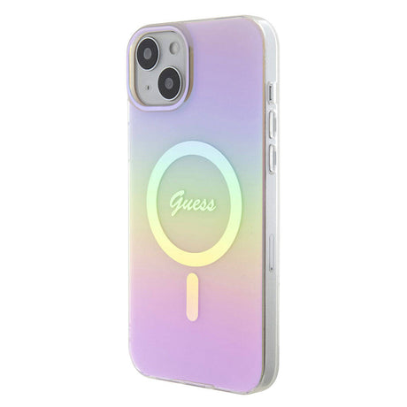 Apple iPhone 15 Kılıf Guess Orjinal Lisanslı M-safe Şarj Özellikli Yazı Logolu Iridescent Kapak