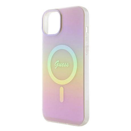 Apple iPhone 15 Kılıf Guess Orjinal Lisanslı M-safe Şarj Özellikli Yazı Logolu Iridescent Kapak