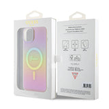 Apple iPhone 15 Kılıf Guess Orjinal Lisanslı M-safe Şarj Özellikli Yazı Logolu Iridescent Kapak