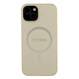 Apple iPhone 15 Kılıf Guess Orjinal Lisanslı M-safe Şarj Özellikli Yazı Logolu Saffiano Kapak