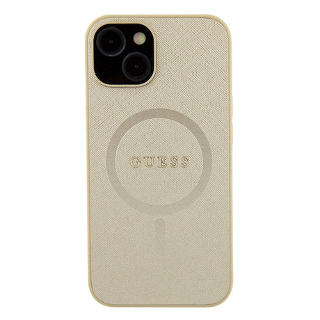 Apple iPhone 15 Kılıf Guess Orjinal Lisanslı M-safe Şarj Özellikli Yazı Logolu Saffiano Kapak