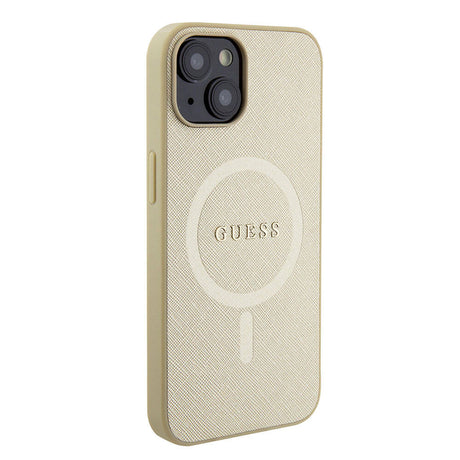 Apple iPhone 15 Kılıf Guess Orjinal Lisanslı M-safe Şarj Özellikli Yazı Logolu Saffiano Kapak