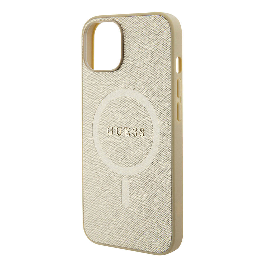 Apple iPhone 15 Kılıf Guess Orjinal Lisanslı M-safe Şarj Özellikli Yazı Logolu Saffiano Kapak