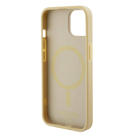 Apple iPhone 15 Kılıf Guess Orjinal Lisanslı M-safe Şarj Özellikli Yazı Logolu Saffiano Kapak