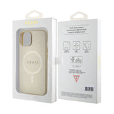 Apple iPhone 15 Kılıf Guess Orjinal Lisanslı M-safe Şarj Özellikli Yazı Logolu Saffiano Kapak