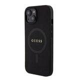 Apple iPhone 15 Kılıf Guess Orjinal Lisanslı M-safe Şarj Özellikli Yazı Logolu Saffiano Kapak