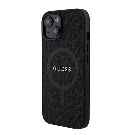 Apple iPhone 15 Kılıf Guess Orjinal Lisanslı M-safe Şarj Özellikli Yazı Logolu Saffiano Kapak
