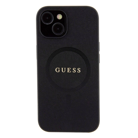Apple iPhone 15 Kılıf Guess Orjinal Lisanslı M-safe Şarj Özellikli Yazı Logolu Saffiano Kapak