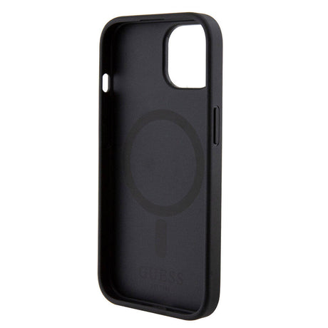 Apple iPhone 15 Kılıf Guess Orjinal Lisanslı M-safe Şarj Özellikli Yazı Logolu Saffiano Kapak
