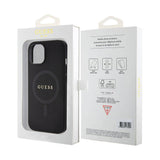 Apple iPhone 15 Kılıf Guess Orjinal Lisanslı M-safe Şarj Özellikli Yazı Logolu Saffiano Kapak