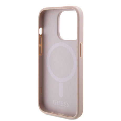 Apple iPhone 15 Kılıf Guess Orjinal Lisanslı M-safe Şarj Özellikli Yazı Logolu Saffiano Kapak