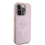 Apple iPhone 15 Kılıf Guess Orjinal Lisanslı M-safe Şarj Özellikli Yazı Logolu Saffiano Kapak