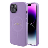 Apple iPhone 15 Kılıf Guess Orjinal Lisanslı M-safe Şarj Özellikli Yazı Logolu Saffiano Kapak